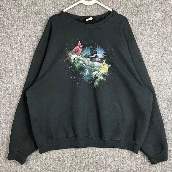 Bird Sweatshirt Red‎ Cardinal Winter Snow Animal Cute Art Sweater - Picture 1 of 10